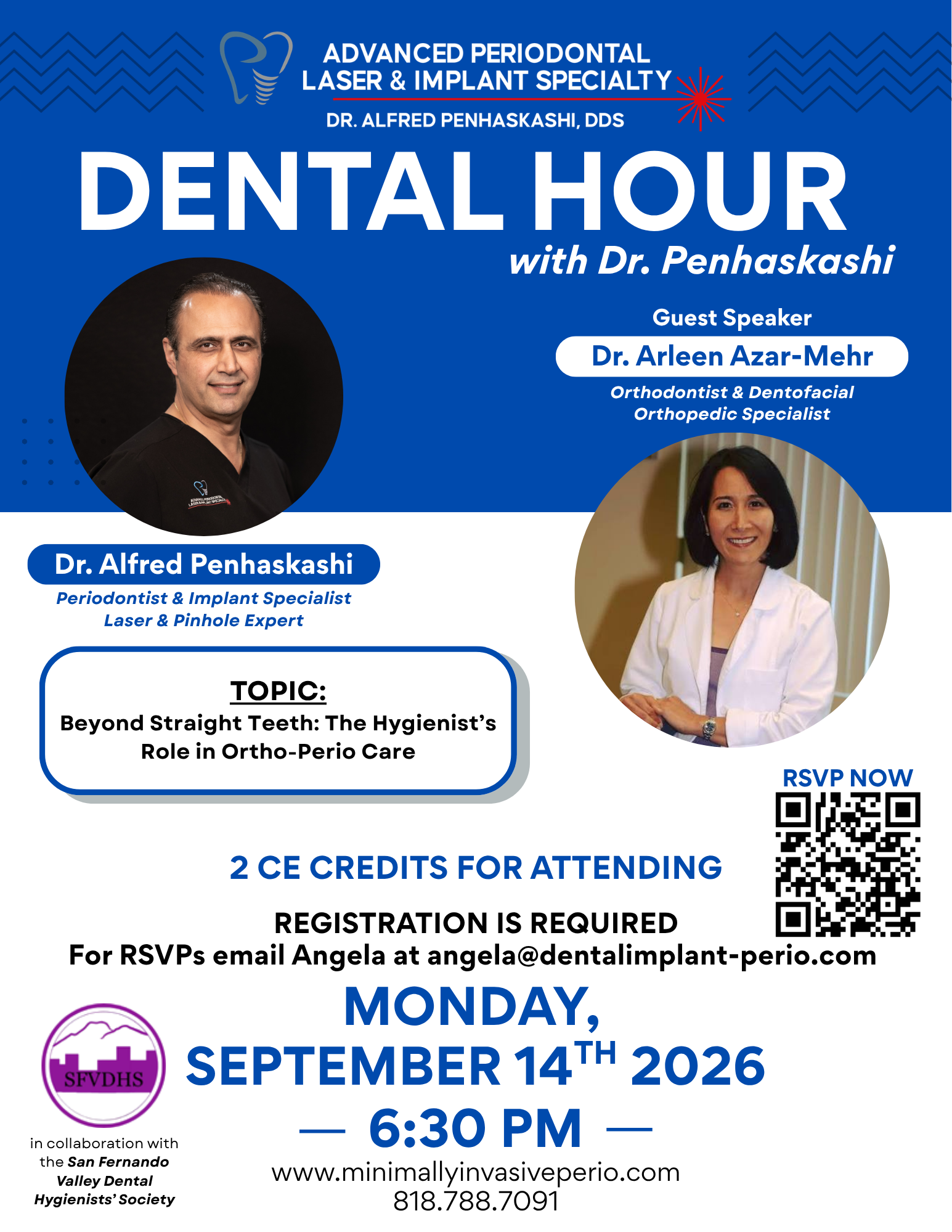 Beyond Straight Teeth: The Hyienist’s Role in Ortho-Perio Care event flyer featuring Dr. Arleen Azar-Mehr and Dr. Penhaskashi